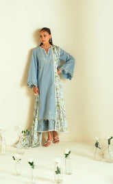 SS25DC-2553 SKY BLUE LAWN 2PCS EMBROIDERED KURTA WITH TROUSER